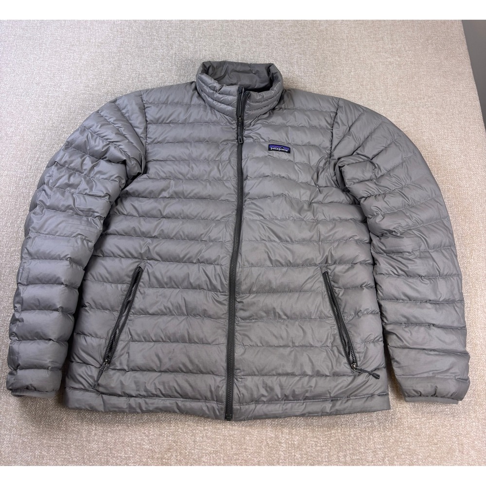 Patagonia Mens Down Sweater Jacket Gray Puffer Full Zip Quilted Large 84674
